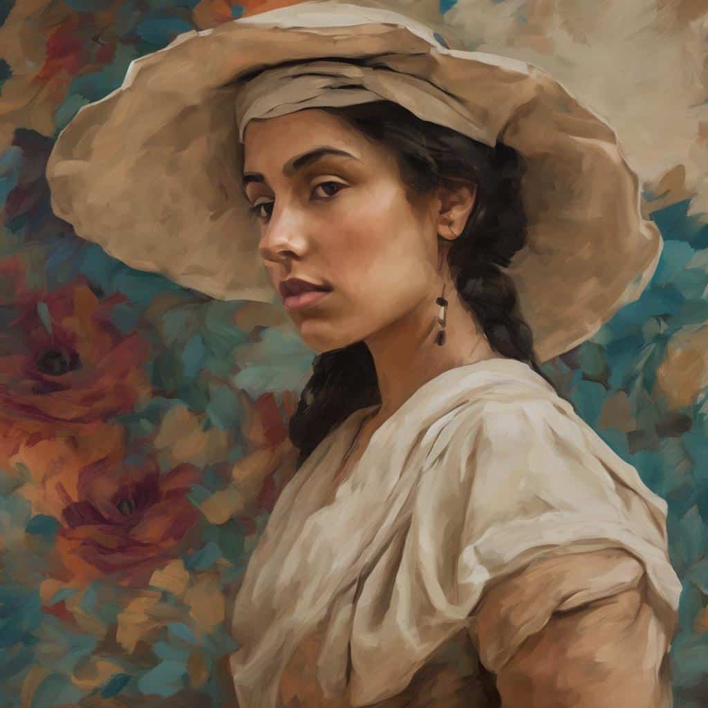 Ανθρώπινη γυναίκα με μεγάλο καπέλο και τσίμπημα, συμβολίζει την υφή και την υποσυνείδητη αντίληψη.